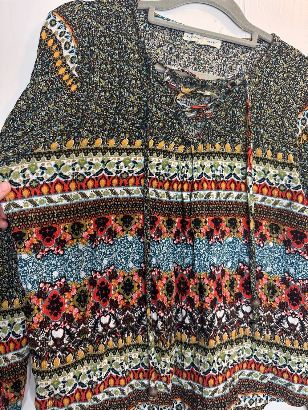 Paisley & Gray Multicolor Lace-Up Boho Tunic - Floral Stripe - Picture 2 of 12